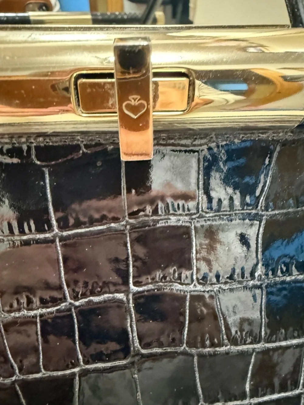 Kate Spade Black Leather Alligator Embossed Handbag